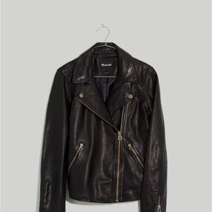 Madewell Black Washed Leather Motorcycle Jacket: Brass Hardware Edition